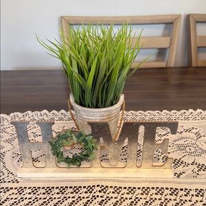 🌿 Decorative HOME Sign with Faux Plant